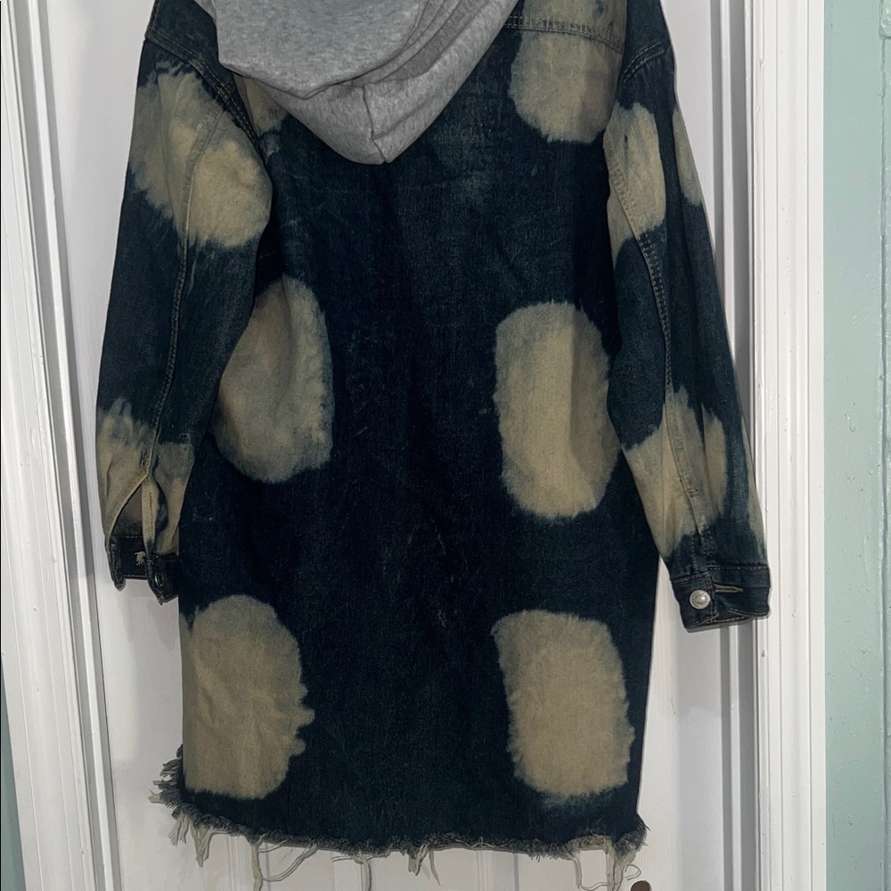 Thrill Patchwork Denim Jacket with Gray Hood NWT - image 8